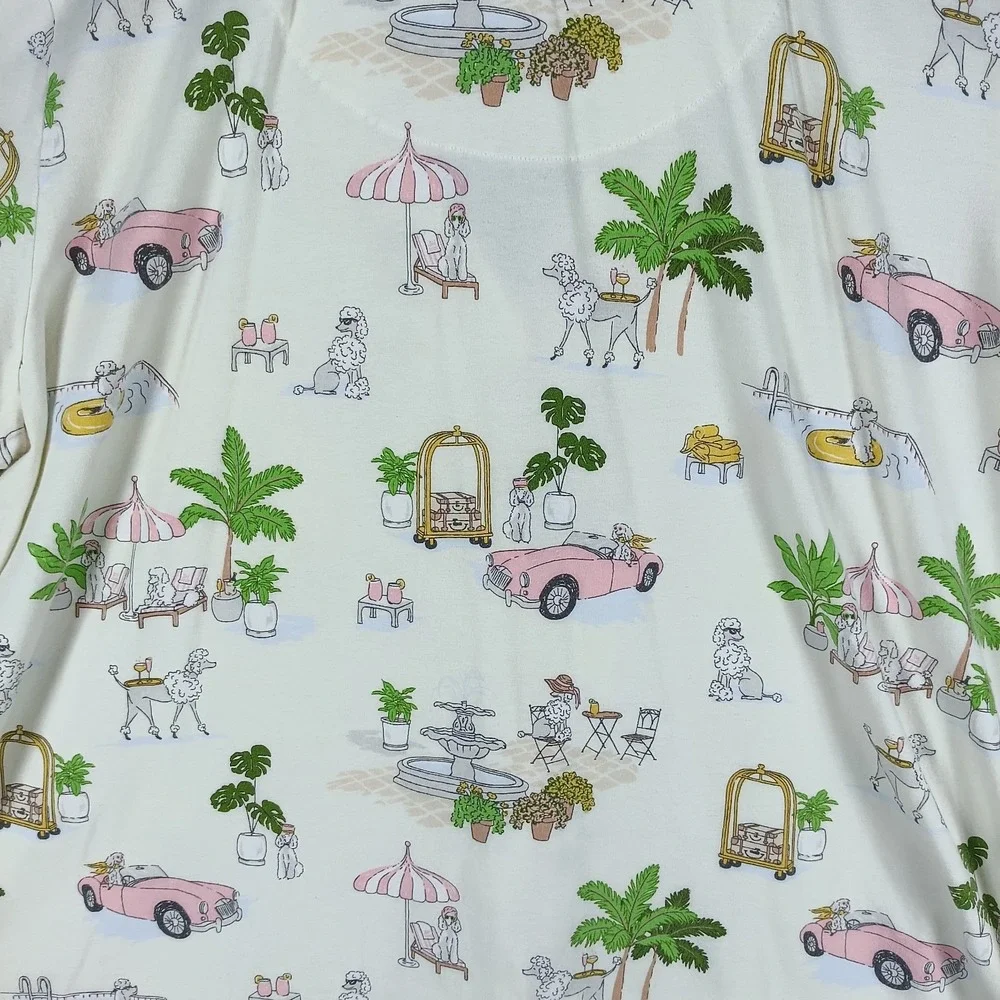 BedHead PJs Women XL Cream Poodle Print Cotton Stretch Button Up Pajama Set